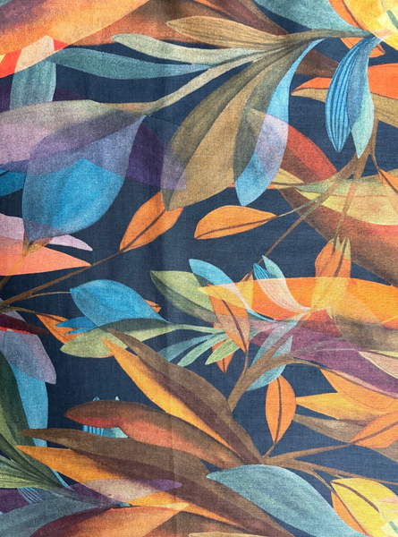 REF-212 WATERCOLOR LEAF PRINT COTTON LAWN.  A CUT OF 3/4 YARD.