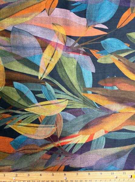 REF-212 WATERCOLOR LEAF PRINT COTTON LAWN.  A CUT OF 3/4 YARD.