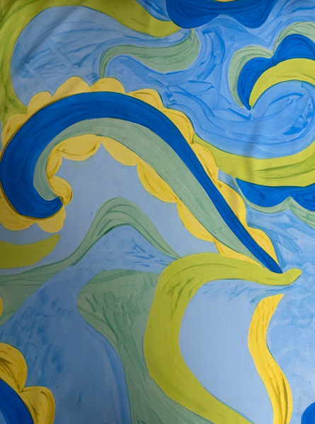 REF-218 ABSTRACT PRINT POLY CHARMEUSE. ITALY. A CUT OF 2 YARDS.