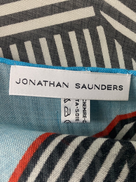 DS-1012-A "SKY ORIGAMI" - JONATHAN SAUNDERS DIGITAL PRINT CASHMERE SILK SCARF. MADE IN ITALY