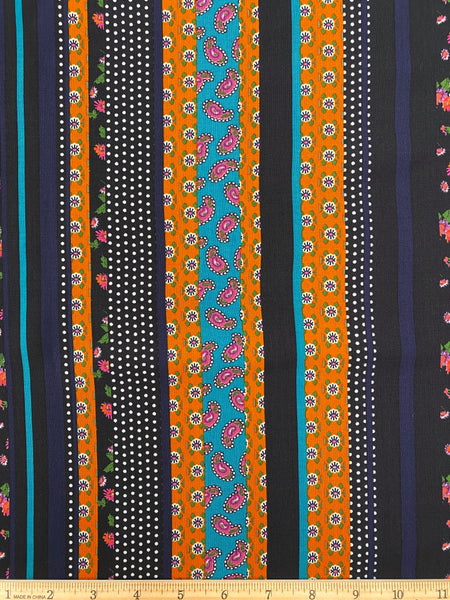 RV-7586W WOODSTOCK STRIPE PRINT VISCOSE CHALLIS. ITALY