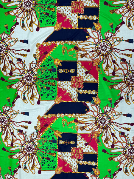 S-7782W EXCLUSIVE DESIGNER NAUTICAL PRINT SILK VISCOSE CHARMEUSE. ITALY