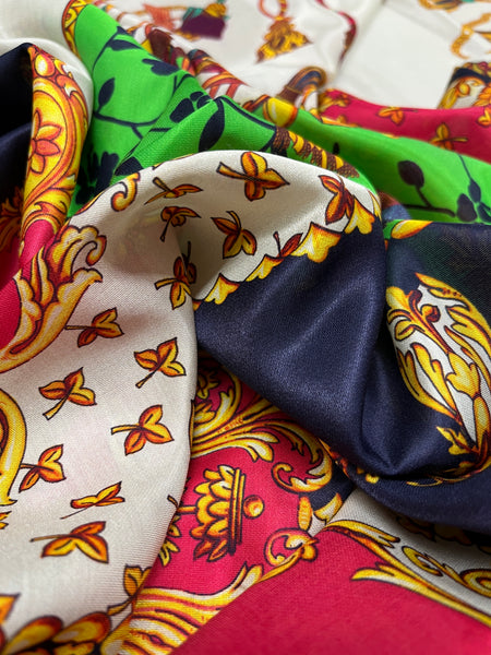 S-7782W EXCLUSIVE DESIGNER NAUTICAL PRINT SILK VISCOSE CHARMEUSE. ITALY