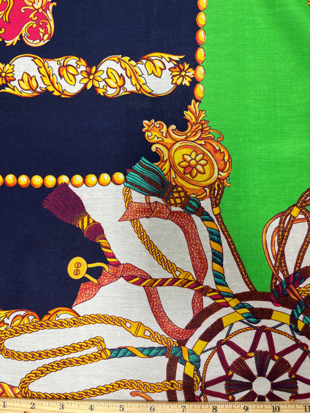 S-7782W EXCLUSIVE DESIGNER NAUTICAL PRINT SILK VISCOSE CHARMEUSE. ITALY
