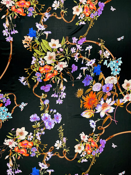S-7784W EXCLUSIVE DESIGNER FLORAL PRINT SILK VISCOSE CHARMEUSE. ITALY