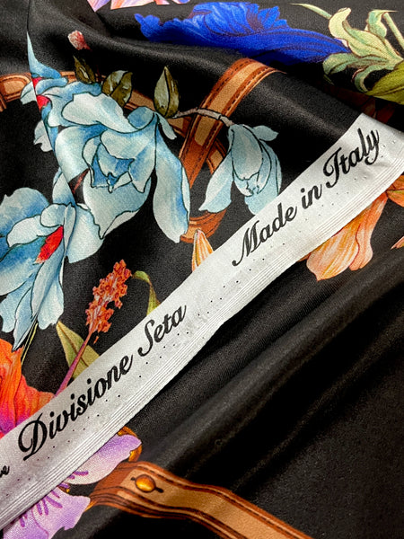 S-7784W EXCLUSIVE DESIGNER FLORAL PRINT SILK VISCOSE CHARMEUSE. ITALY