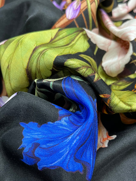S-7784W EXCLUSIVE DESIGNER FLORAL PRINT SILK VISCOSE CHARMEUSE. ITALY