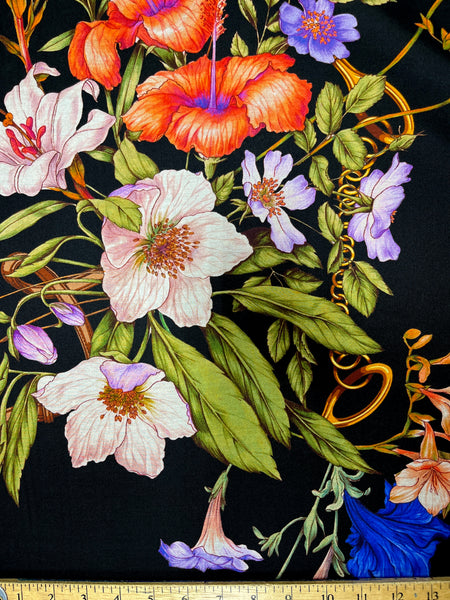 S-7784W EXCLUSIVE DESIGNER FLORAL PRINT SILK VISCOSE CHARMEUSE. ITALY