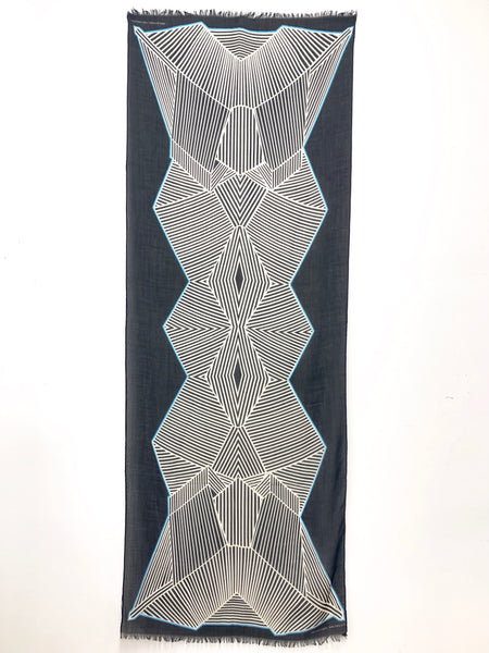 DS-1013 "RAVEN ORIGAMI" - JONATHAN SAUNDERS DIGITAL PRINT CASHMERE SILK SCARF. MADE IN ITALY