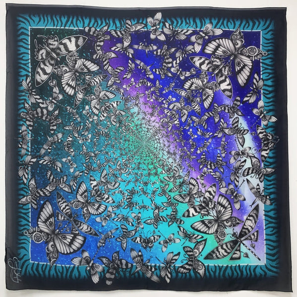 ES-1044-B "MARIPOSA MECÁNICA" - EMMA SHIPLEY DIGITAL PRINT SILK SCARF. MADE IN ITALY