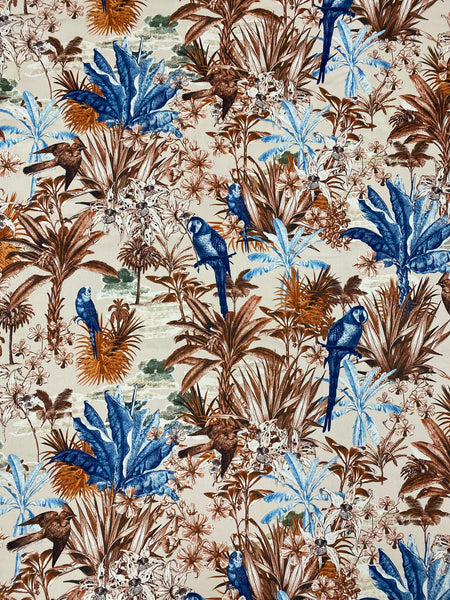 CP-7775W TROPICAL PRINT STRETCH COTTON DENIM. A CUT OF 1-3/8 YARDS. ITALY