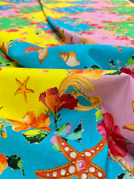 CP-7666W MARINE FANTASIA PRINT COTTON POPLIN. A CUT OF 1-5/8 YARDS. ITALY