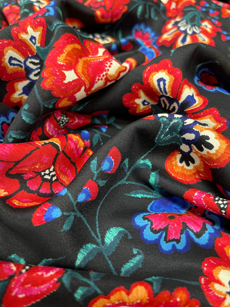 S-7439W FLAMENCO FLORAL SILK VISCOSE TWILL.