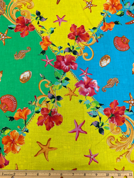 CP-7666W MARINE FANTASIA PRINT COTTON POPLIN. A CUT OF 1-5/8 YARDS. ITALY