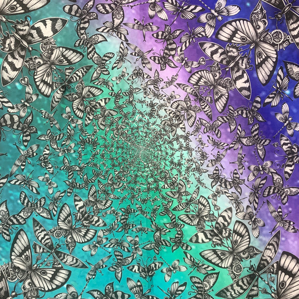 ES-1044-B "MARIPOSA MECÁNICA" - EMMA SHIPLEY DIGITAL PRINT SILK SCARF. MADE IN ITALY