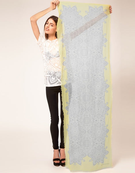DS-1013 "RAVEN ORIGAMI" - JONATHAN SAUNDERS DIGITAL PRINT CASHMERE SILK SCARF. MADE IN ITALY
